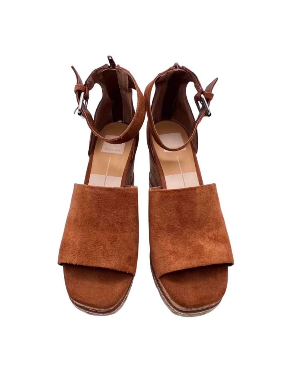 Dolce Vita Wedge Espadrille Sandals Brown Suede Open Toe Size 9 Cork & Jute Rope - Picture 6 of 13